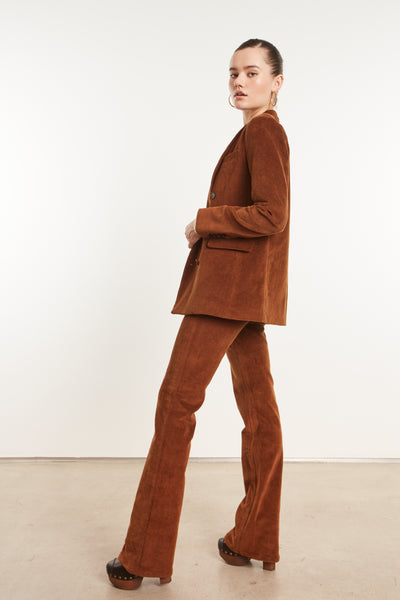 Dark Cognac Corduroy Micro Flare Pants