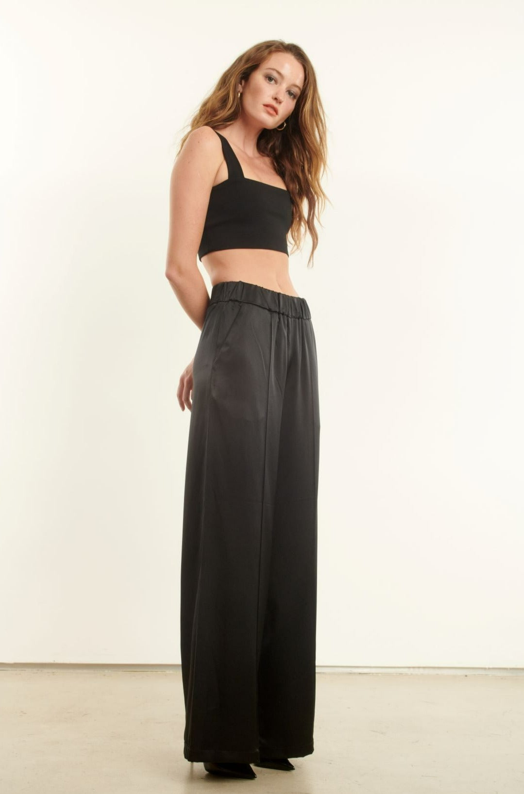 Black Wide Leg Pintuck Pants