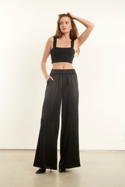 Black Wide Leg Pintuck Pants