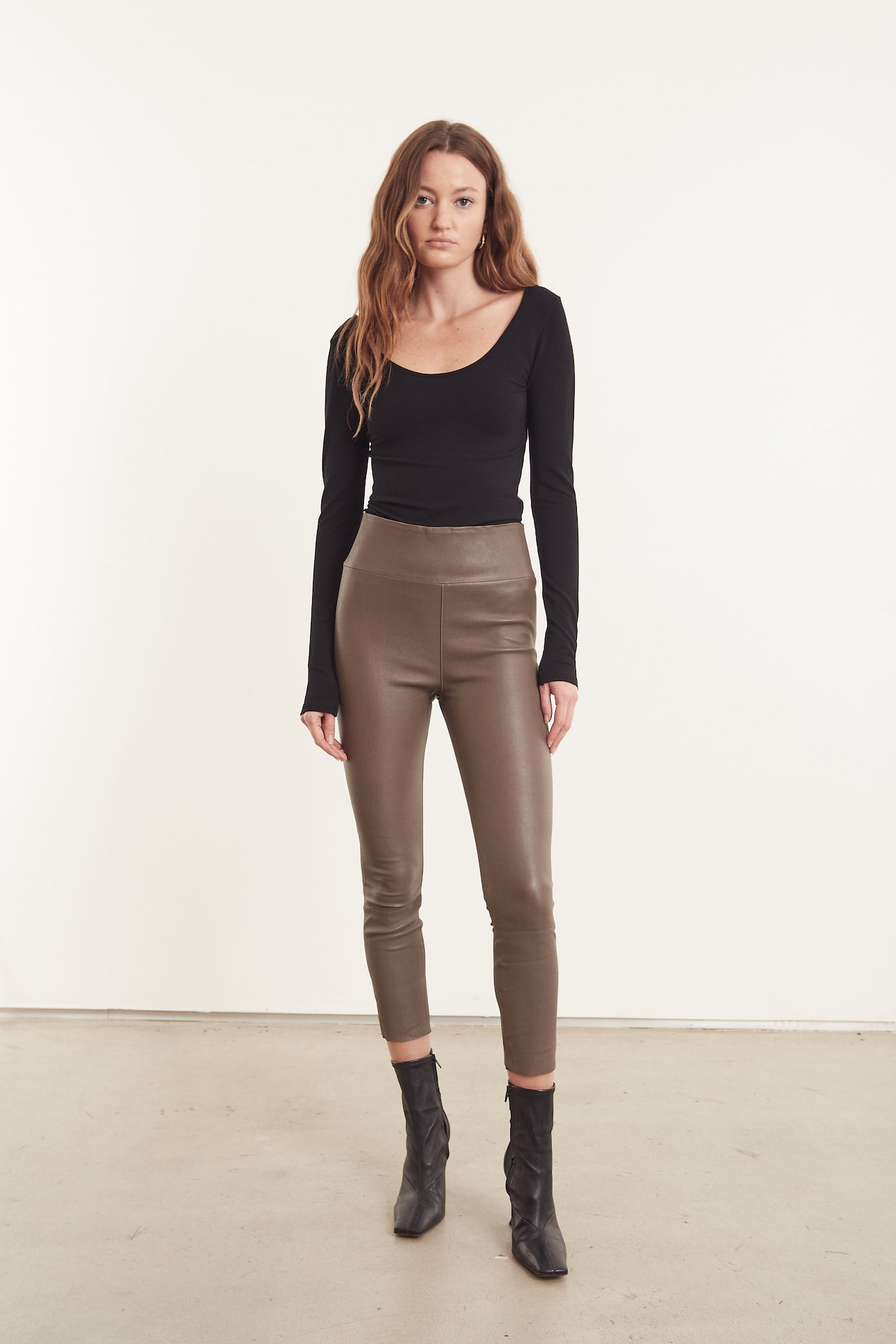 Grey Leather Crop Leggings