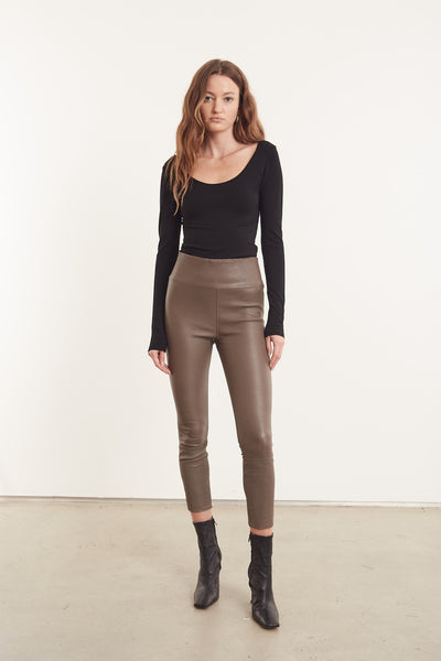Grey Leather Crop Leggings