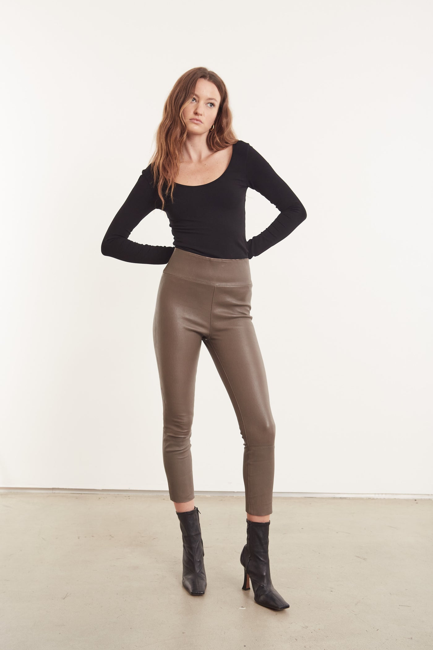 Grey Leather Crop Leggings