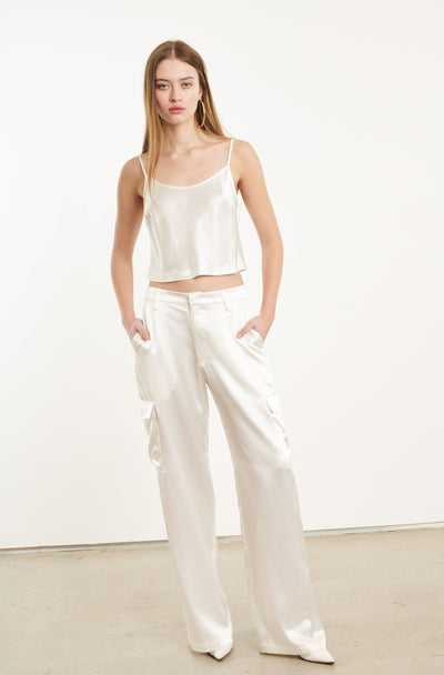 White Silk Baggy Cargo Pants
