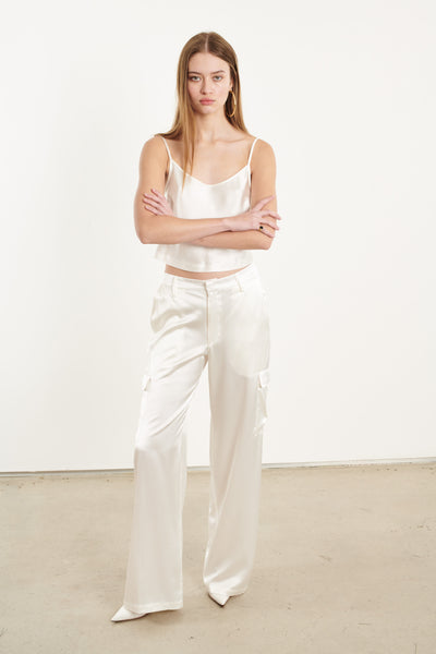 White Silk Cropped Cami