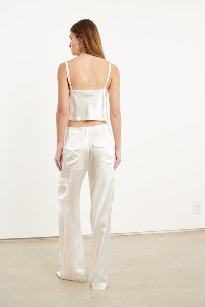 White Silk Baggy Cargo Pants