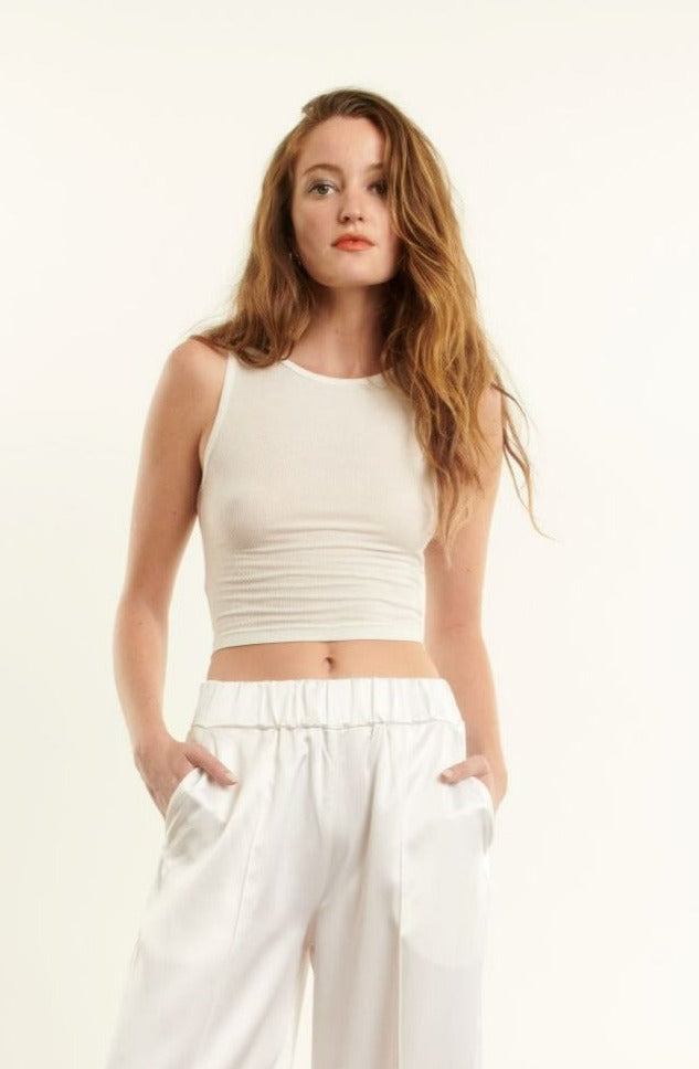 White Thin Rib Cropped Muscle Tank Top