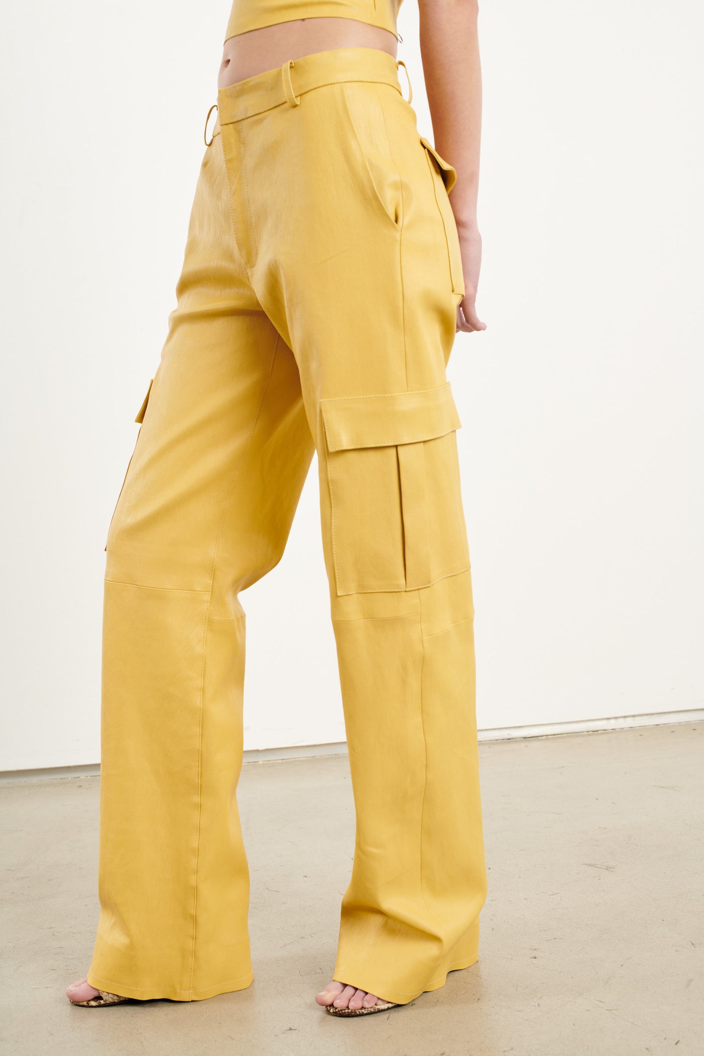 Limoncello Leather Baggy Cargo Pants