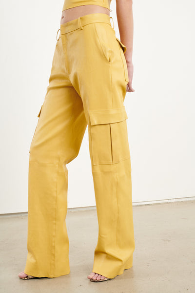 Limoncello Leather Baggy Cargo Pants