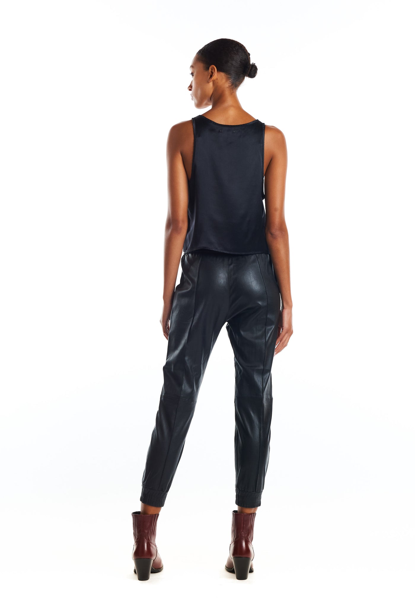 Black Leather Loose Fit Jogger with cuff
