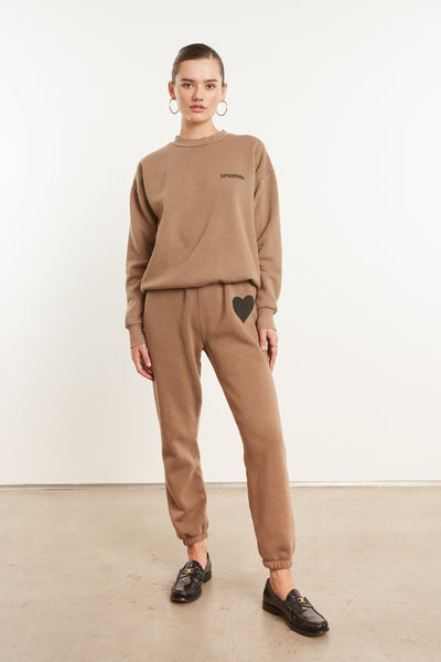Camel Fleece Heart Sweatpants