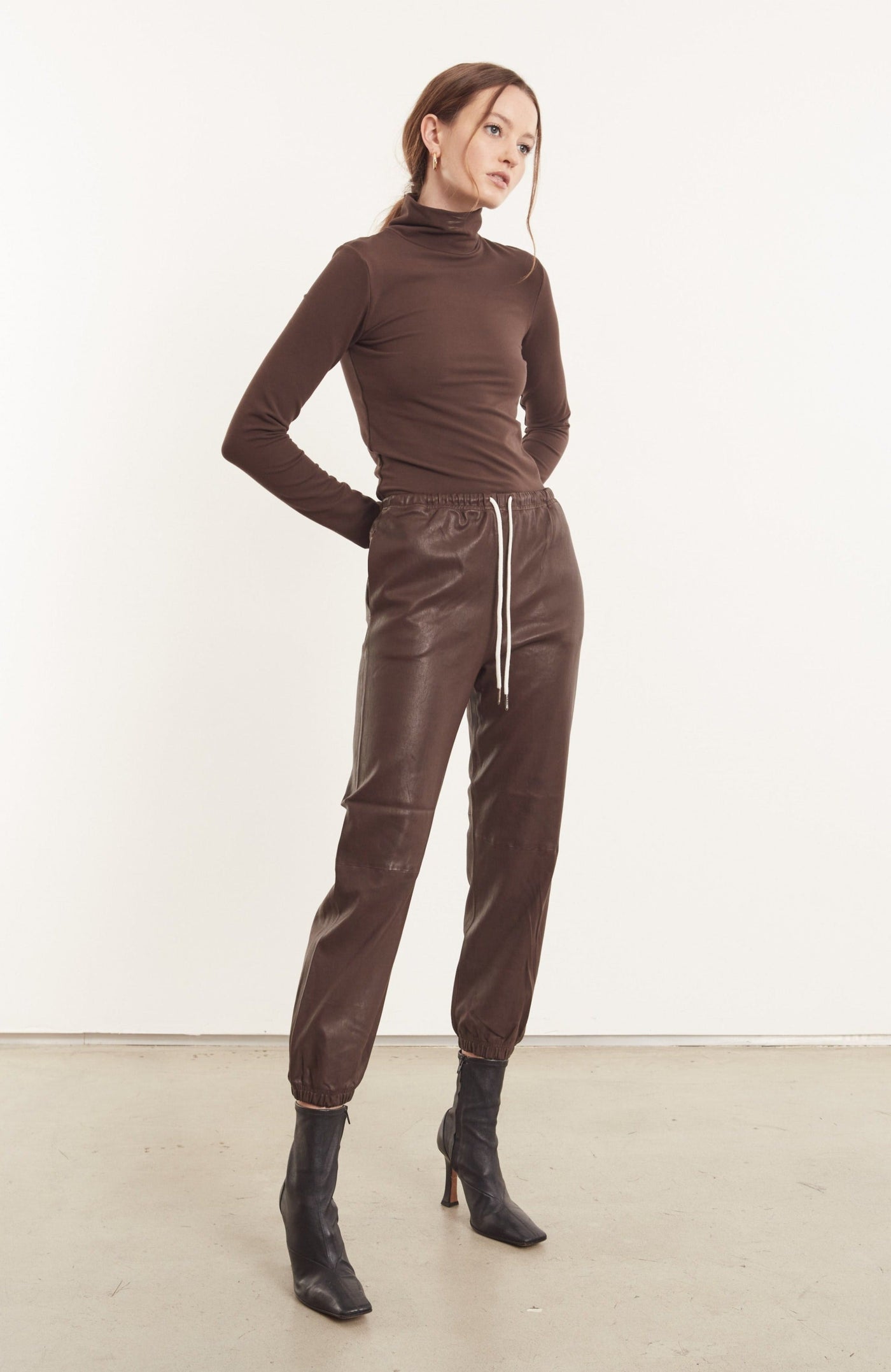 Dark Chocolate Leather Drawstring Sweatpant