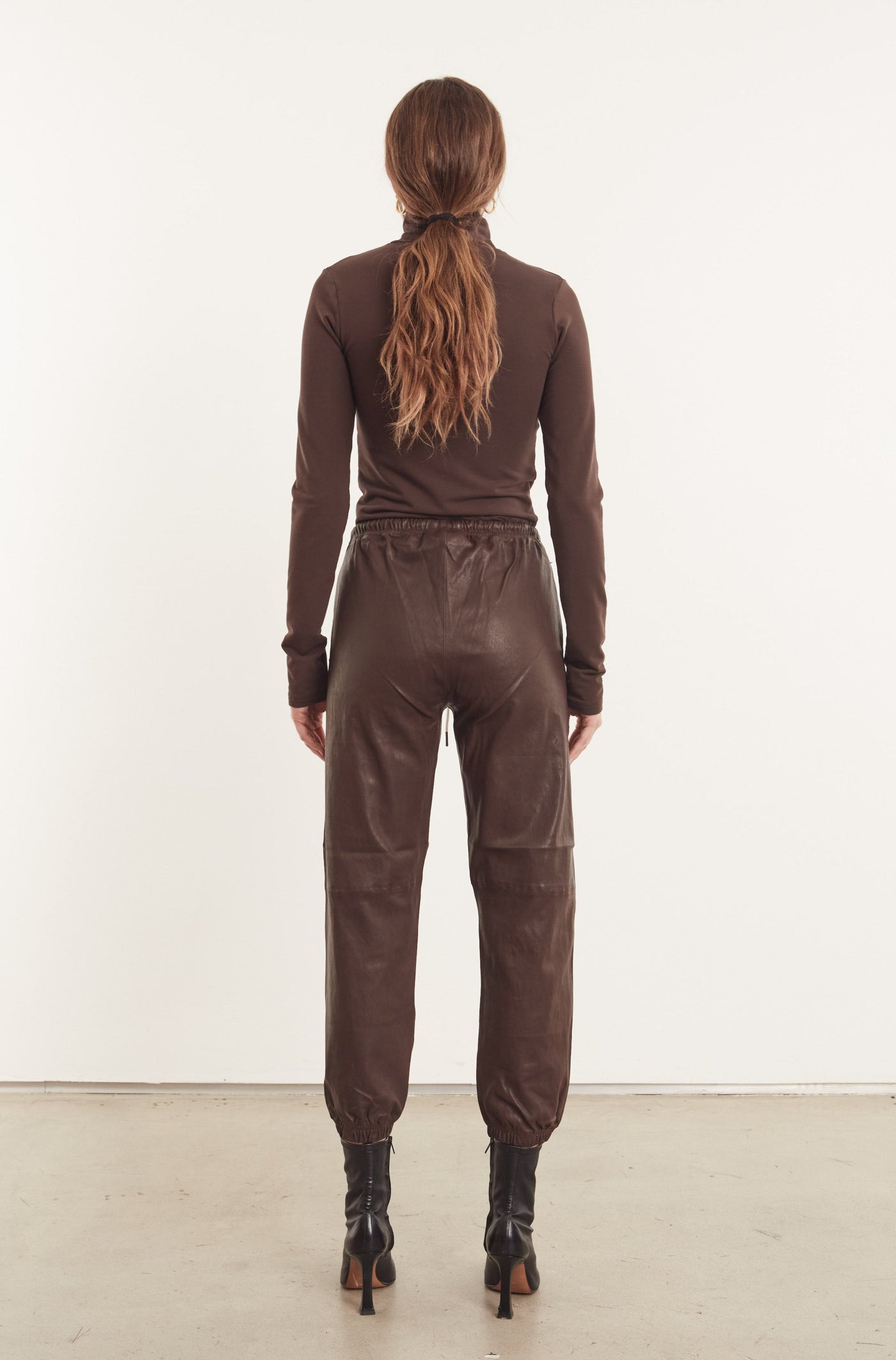 Dark Chocolate Leather Drawstring Sweatpant