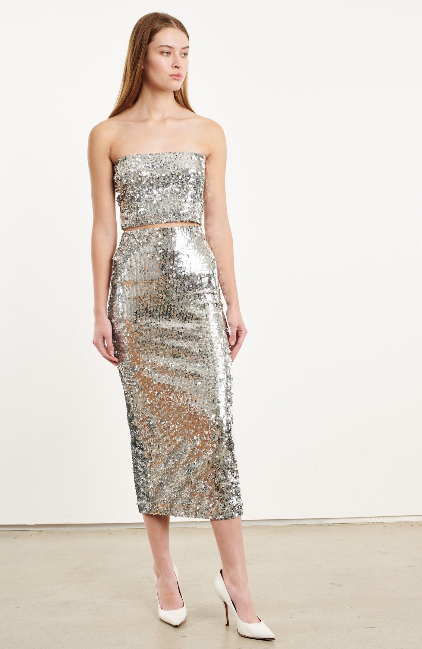 Silver Sequin Tube Skirt