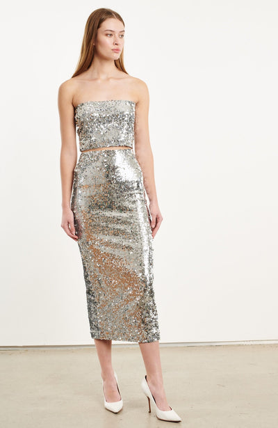 Silver Sequin Tube Skirt