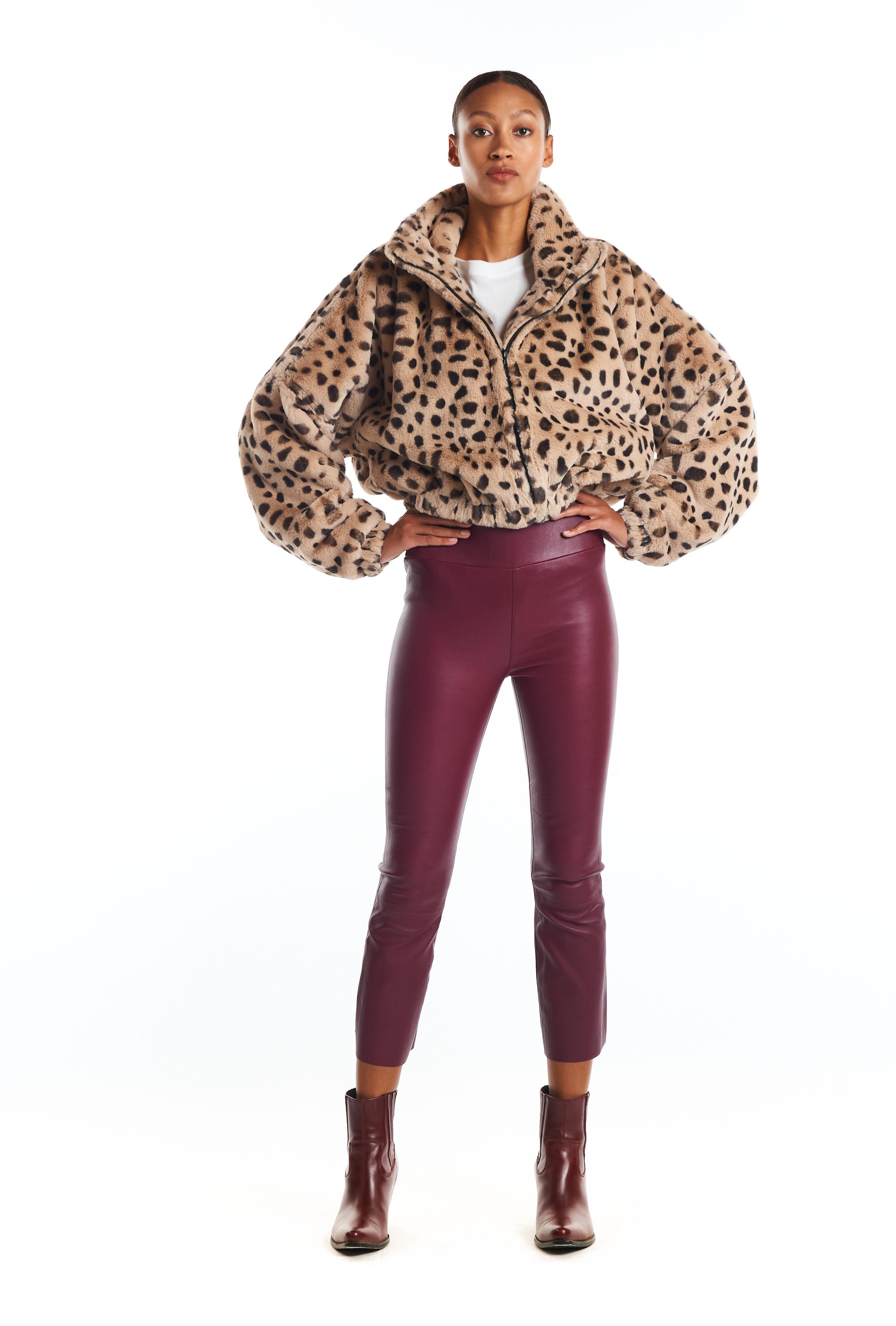 Cream Leopard Faux Fur Crop Jacket