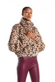 Cream Leopard Faux Fur Crop Jacket