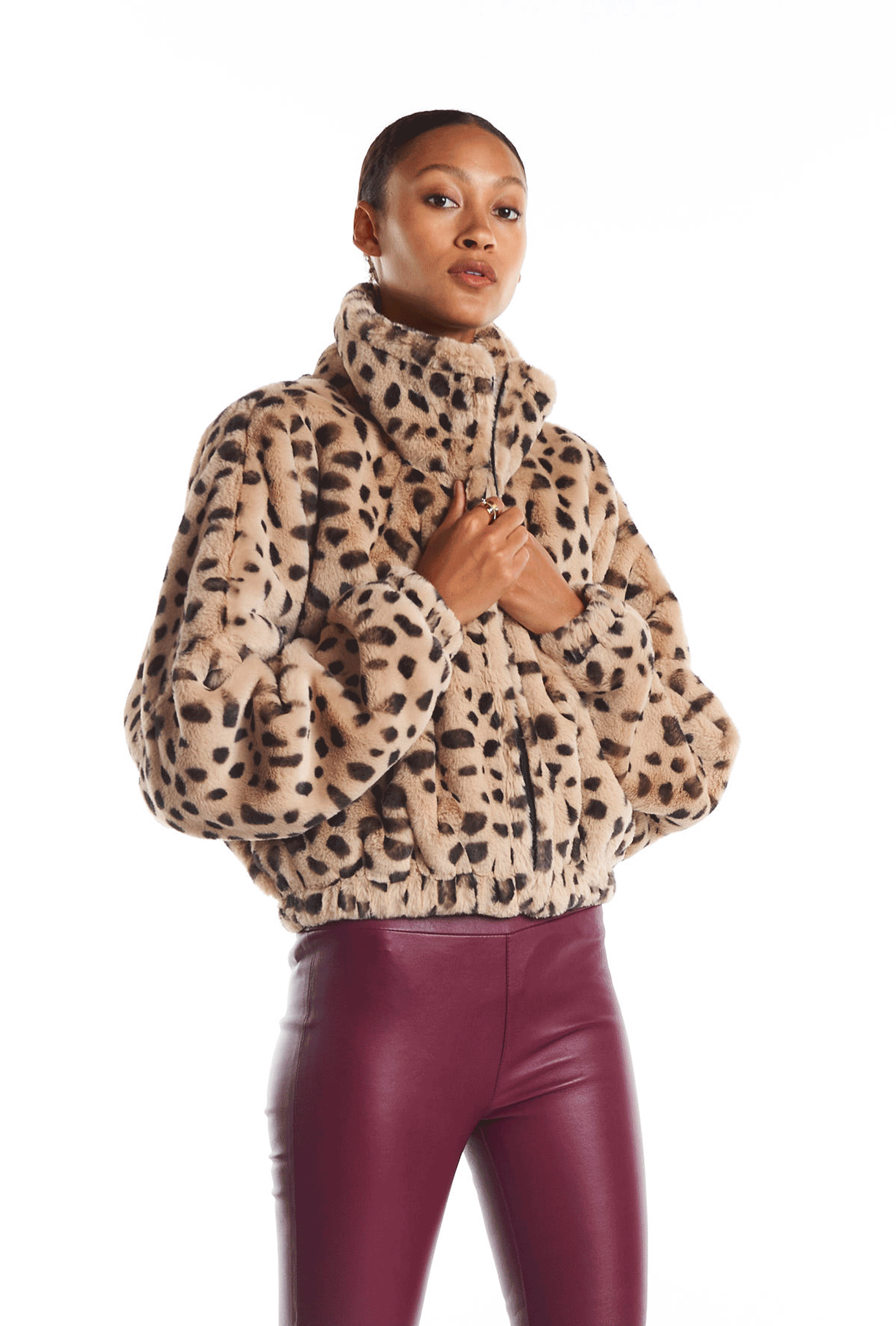 Cream Leopard Faux Fur Crop Jacket