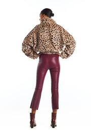 Cream Leopard Faux Fur Crop Jacket
