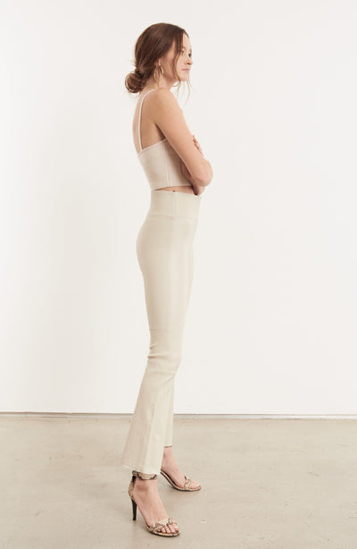 Off White Leather Ankle Flare Leggings