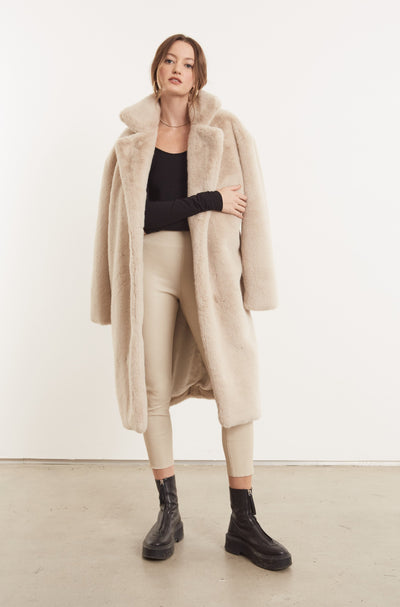 Off White Faux Fur Long Coat