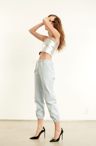Metallic Silver Leather Micro Tube Top