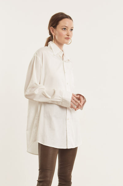 Optic White Poplin Oversized Shirt With Pocket