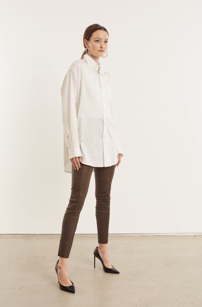Optic White Poplin Oversized Shirt With Pocket