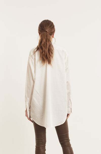 Optic White Poplin Oversized Shirt With Pocket