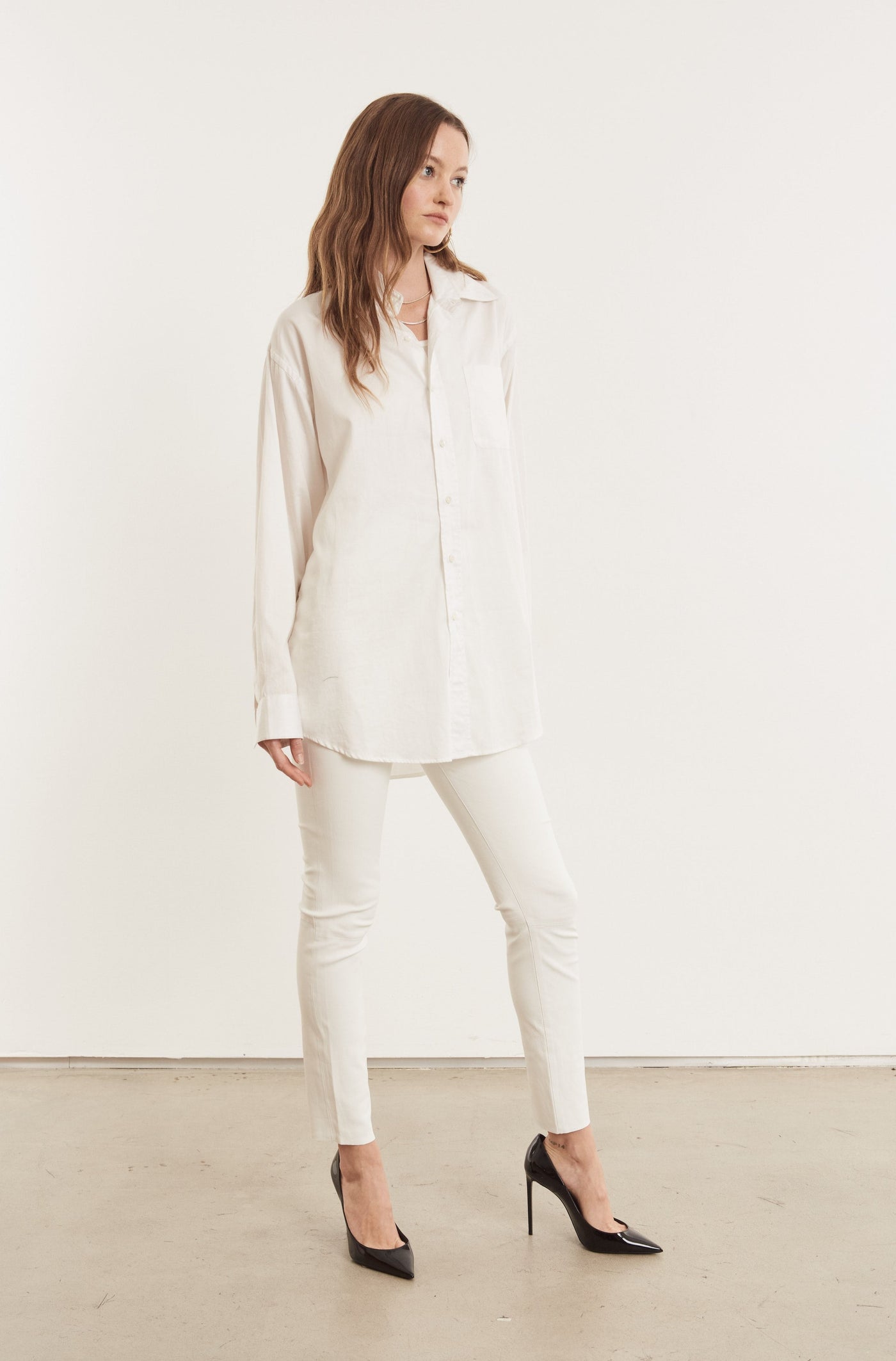 Optic White Poplin Oversized Shirt With Pocket