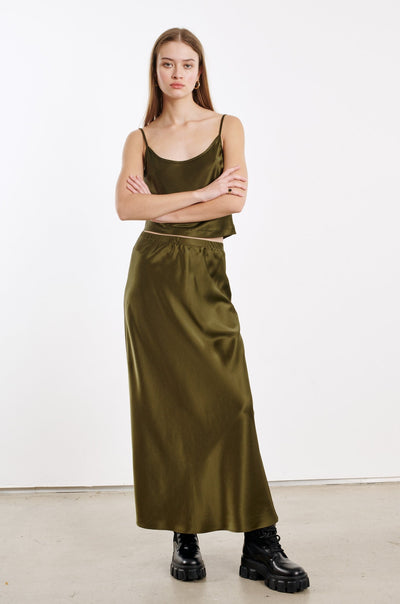 Moss Silk Bias Maxi Skirt