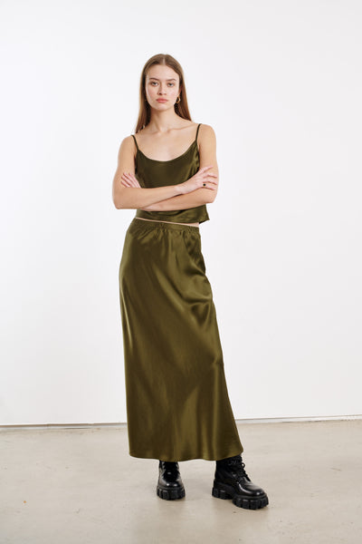 Moss Silk Cropped Scoop Neck Cami