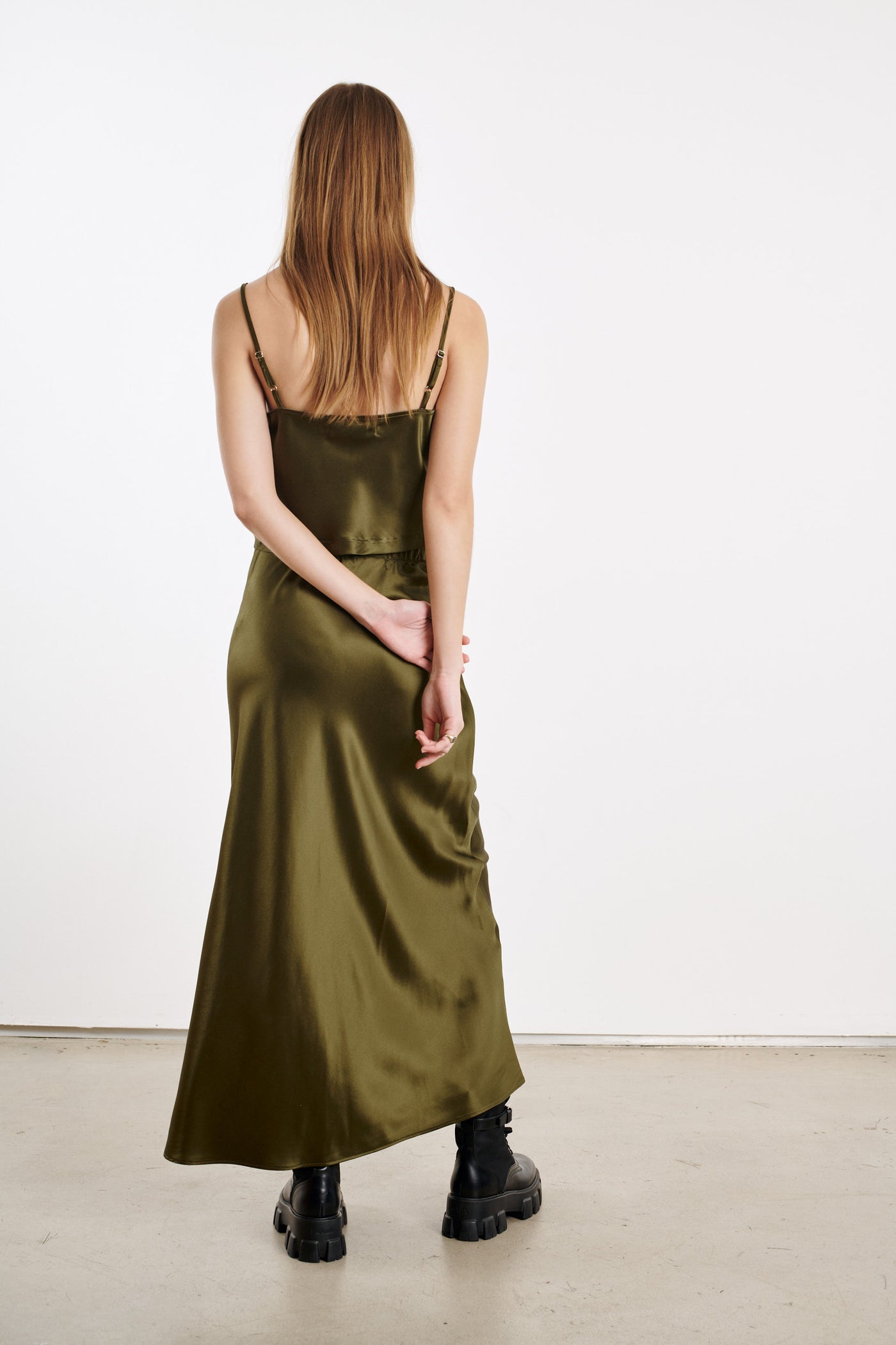 Moss Silk Bias Maxi Skirt