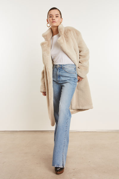 Off White Faux Fur Long Coat