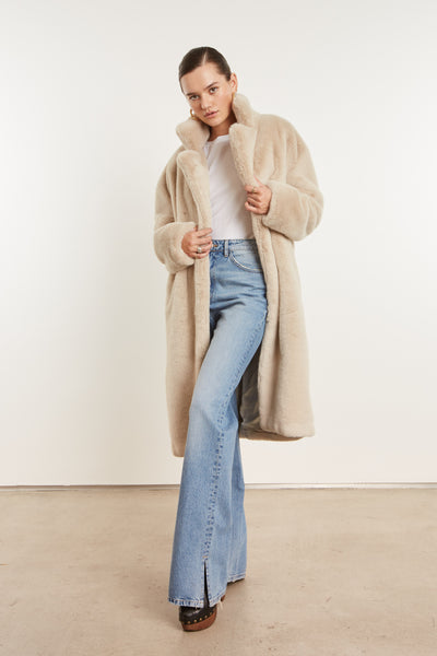 Off White Faux Fur Long Coat