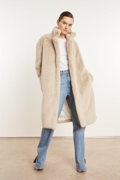 Off White Faux Fur Long Coat
