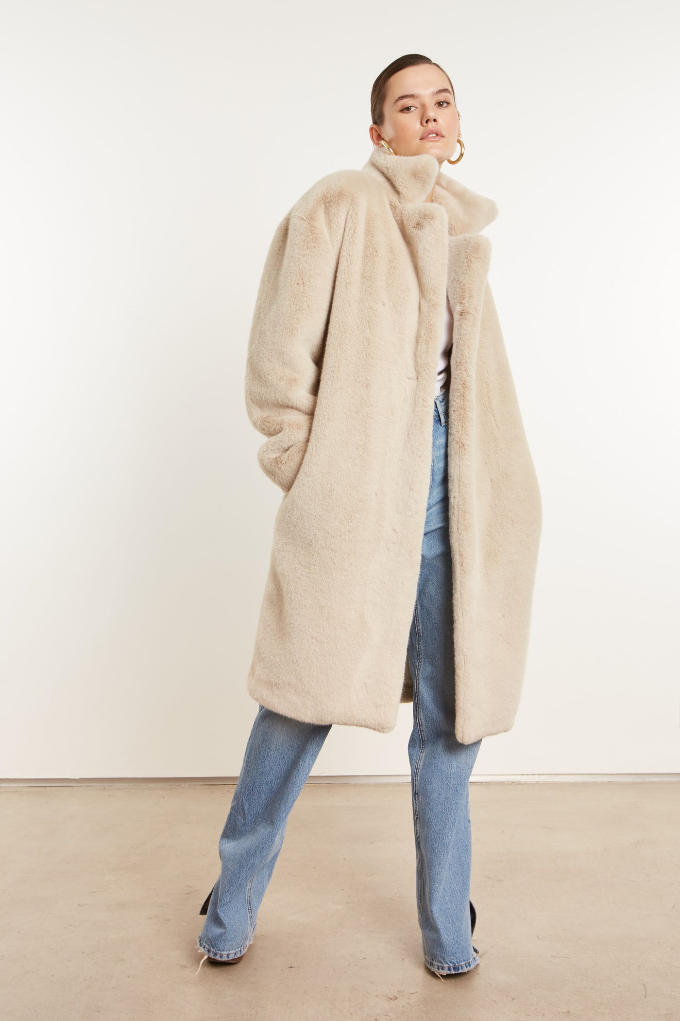 Off White Faux Fur Long Coat