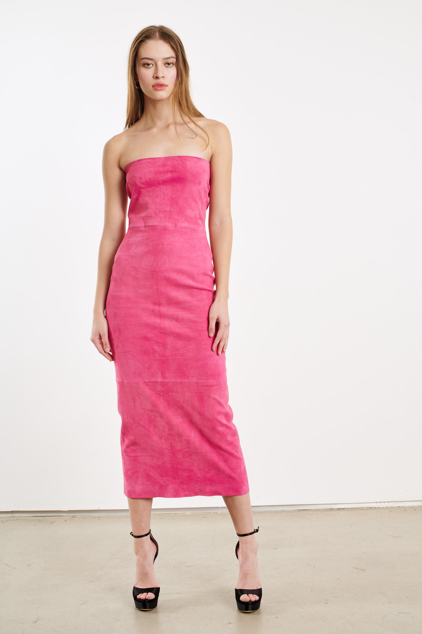 Hot Pink Leather Suede Tube Dress