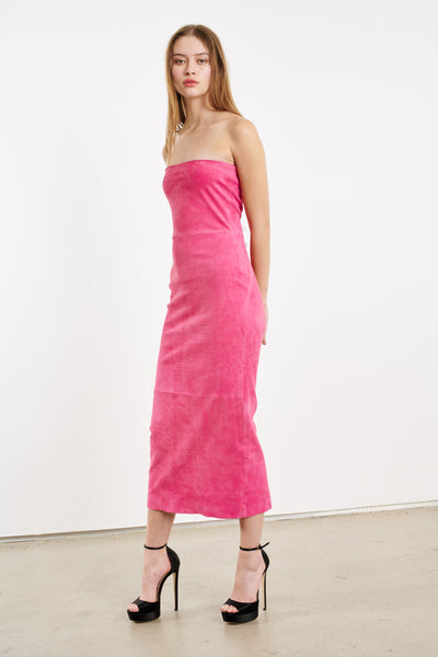Hot Pink Leather Suede Tube Dress