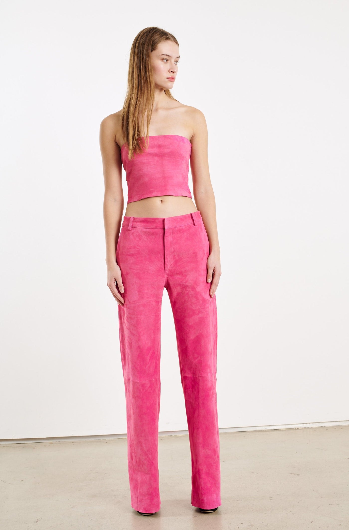 Hot Pink Suede Baggy Low Rise Trousers