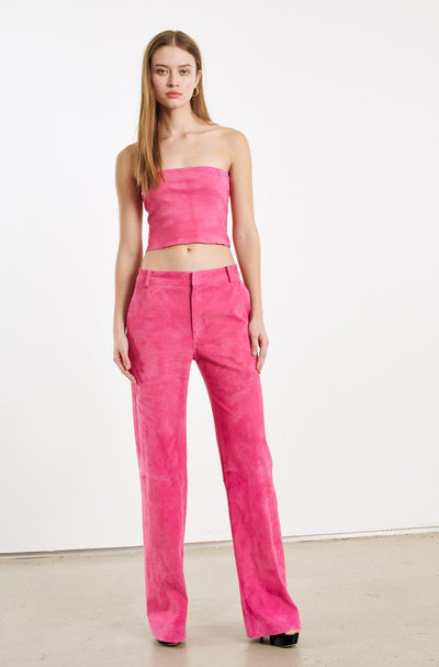 Hot Pink Suede Baggy Low Rise Trousers