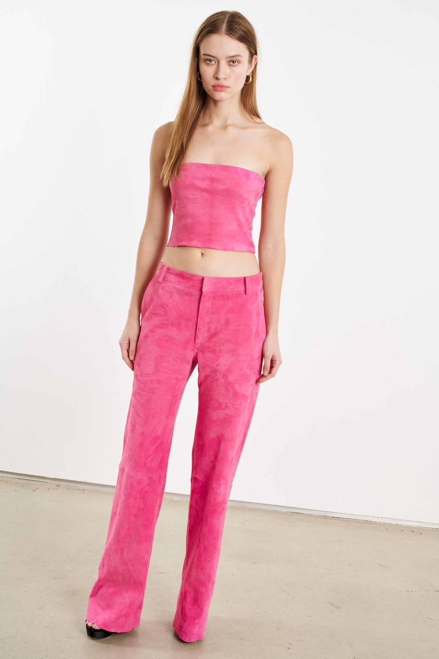 Hot Pink Suede Baggy Low Rise Trousers