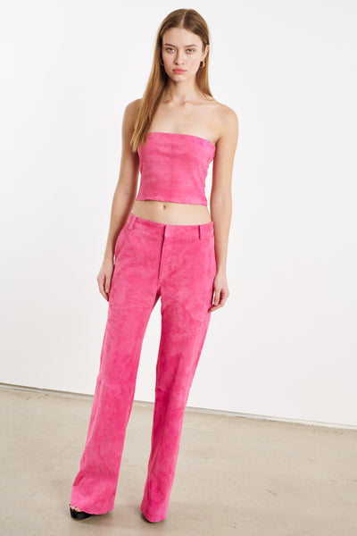 Hot Pink Suede Baggy Low Rise Trousers