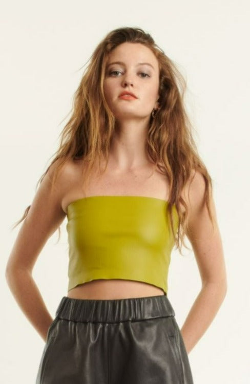 Chartreuse Leather Micro Tube Top