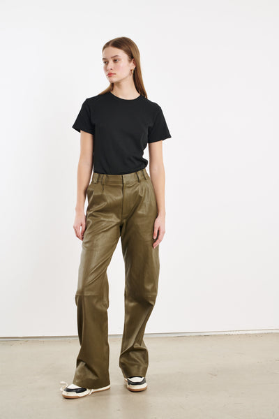 Moss Leather Straight Leg Pleated Trousers