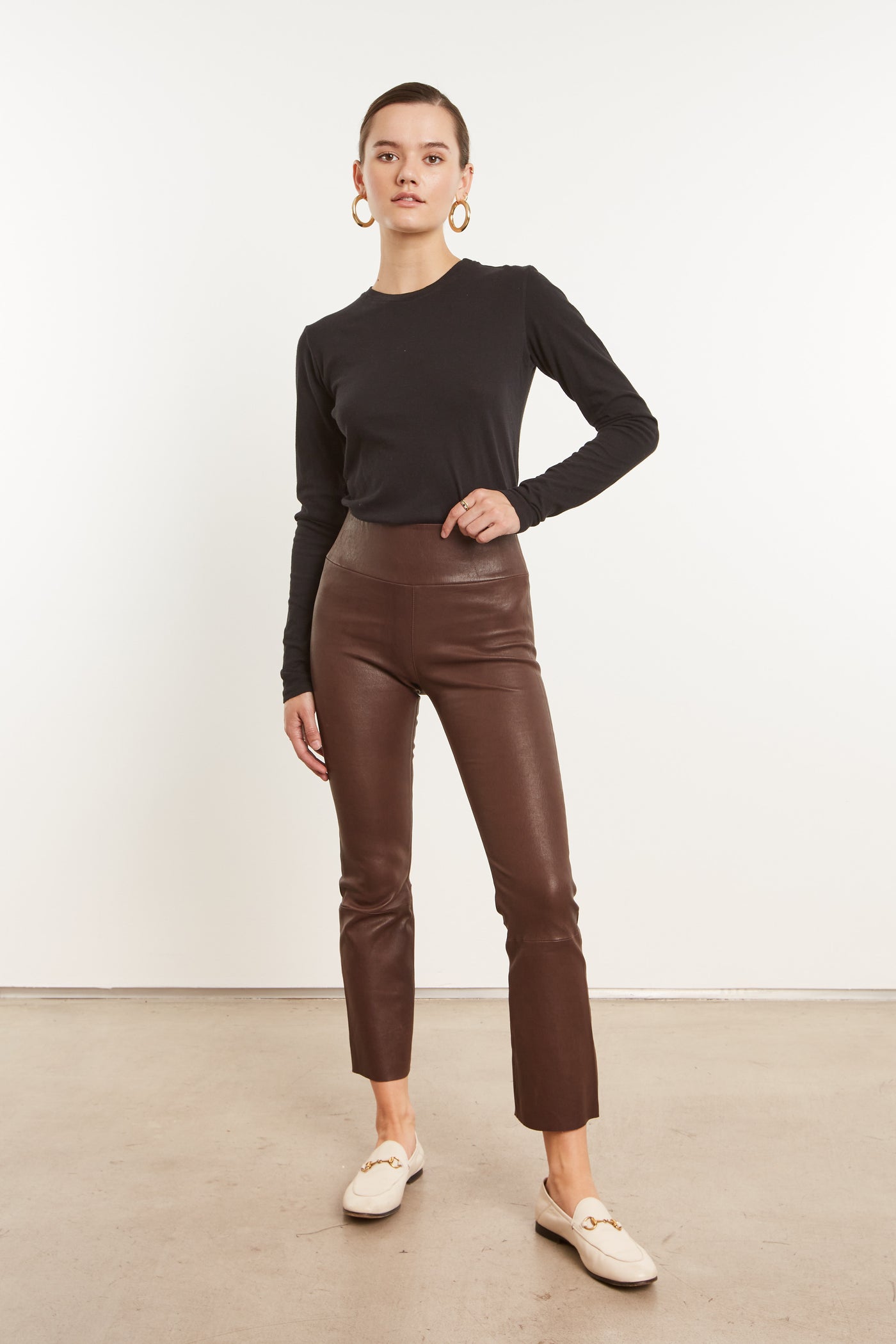 Dark Brown Leather Crop Flare Legging – SPRWMN