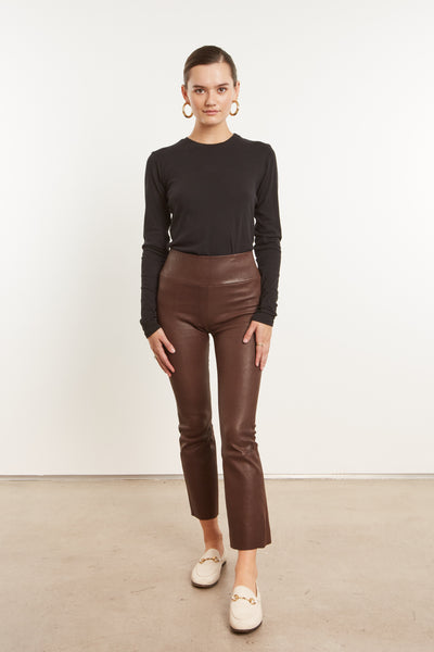 Dark Chocolate Leather Crop Flare Leggings