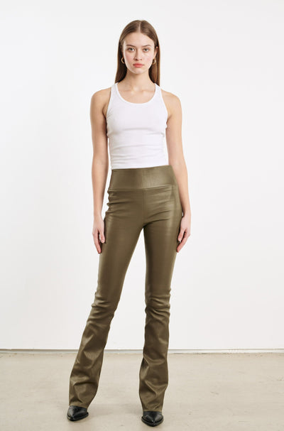 Moss Leather Micro Flare Pants