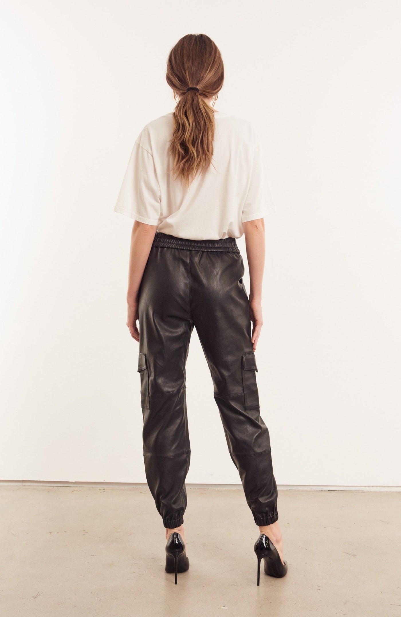 Black Leather Cargo Joggers