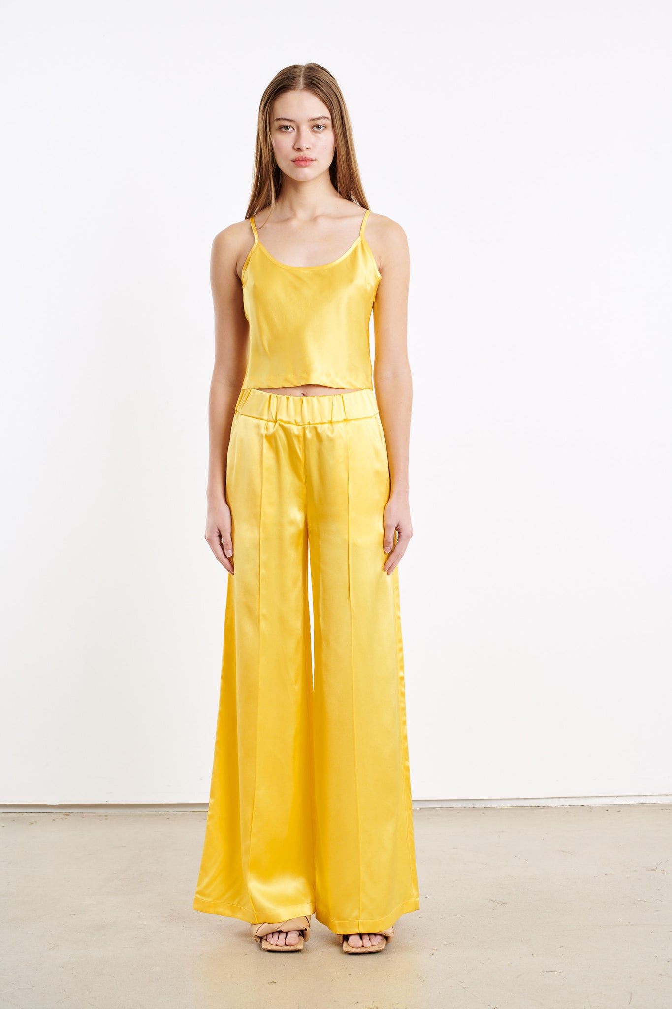 Silk Wide Leg Pintuck Pants