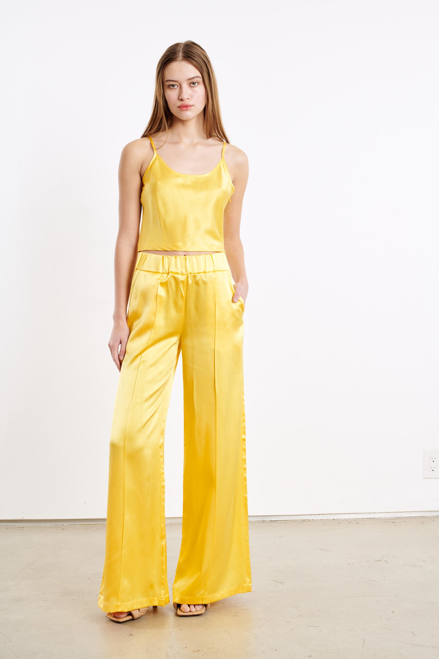 Yellow Silk Cropped Cami